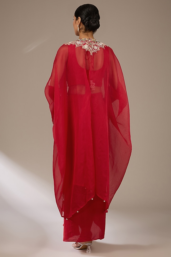 Red Organza Dori Work Cape Set by Prisho at Pernia's Pop Up Shop
