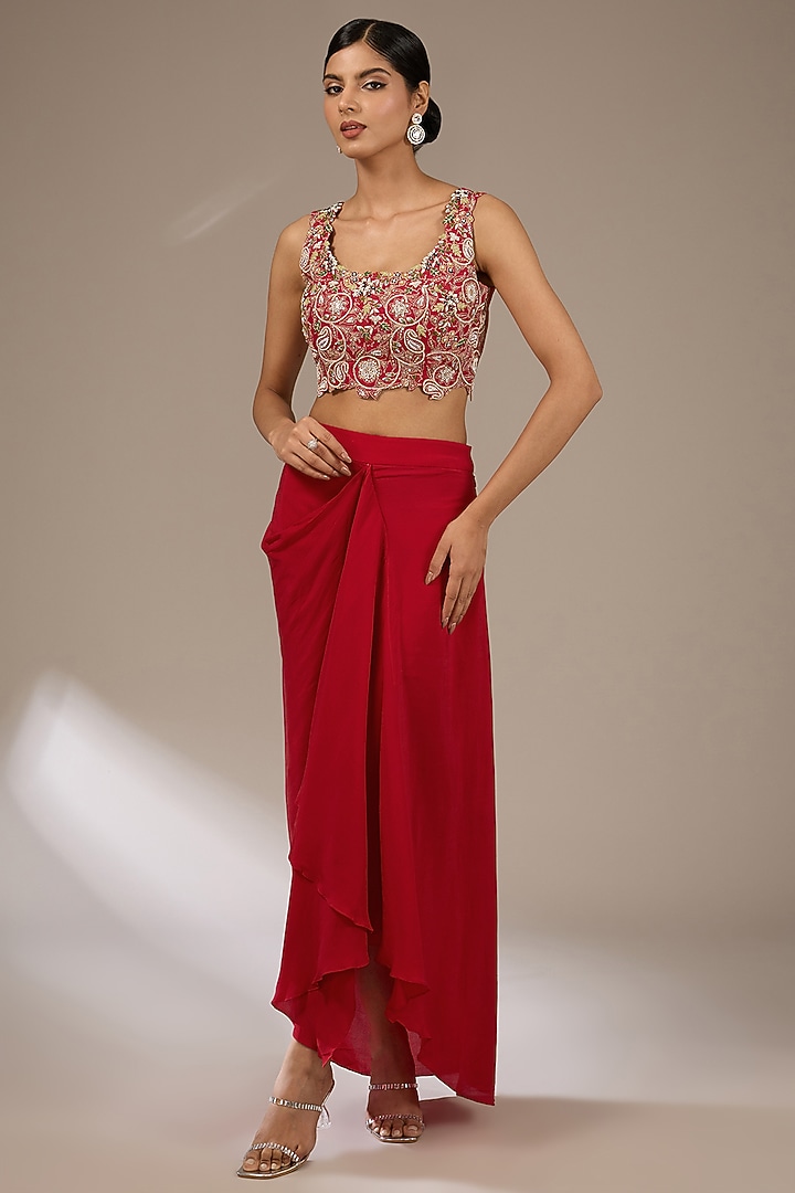 Red Organza Dori Work Cape Set by Prisho at Pernia's Pop Up Shop