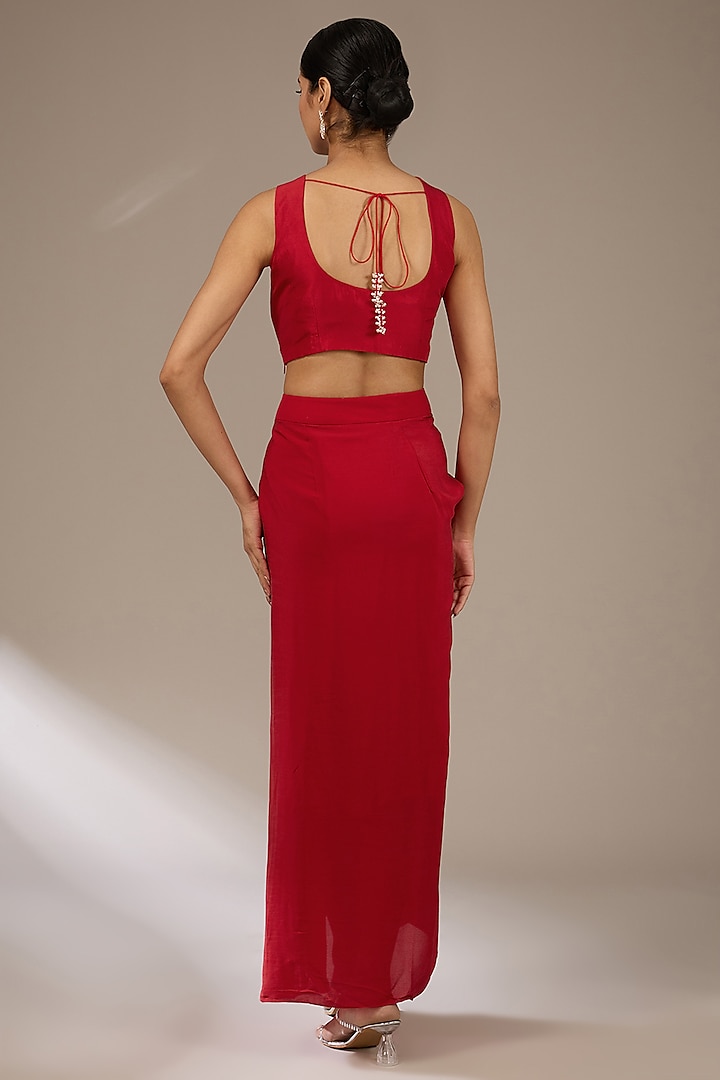 Red Organza Dori Work Cape Set by Prisho at Pernia's Pop Up Shop