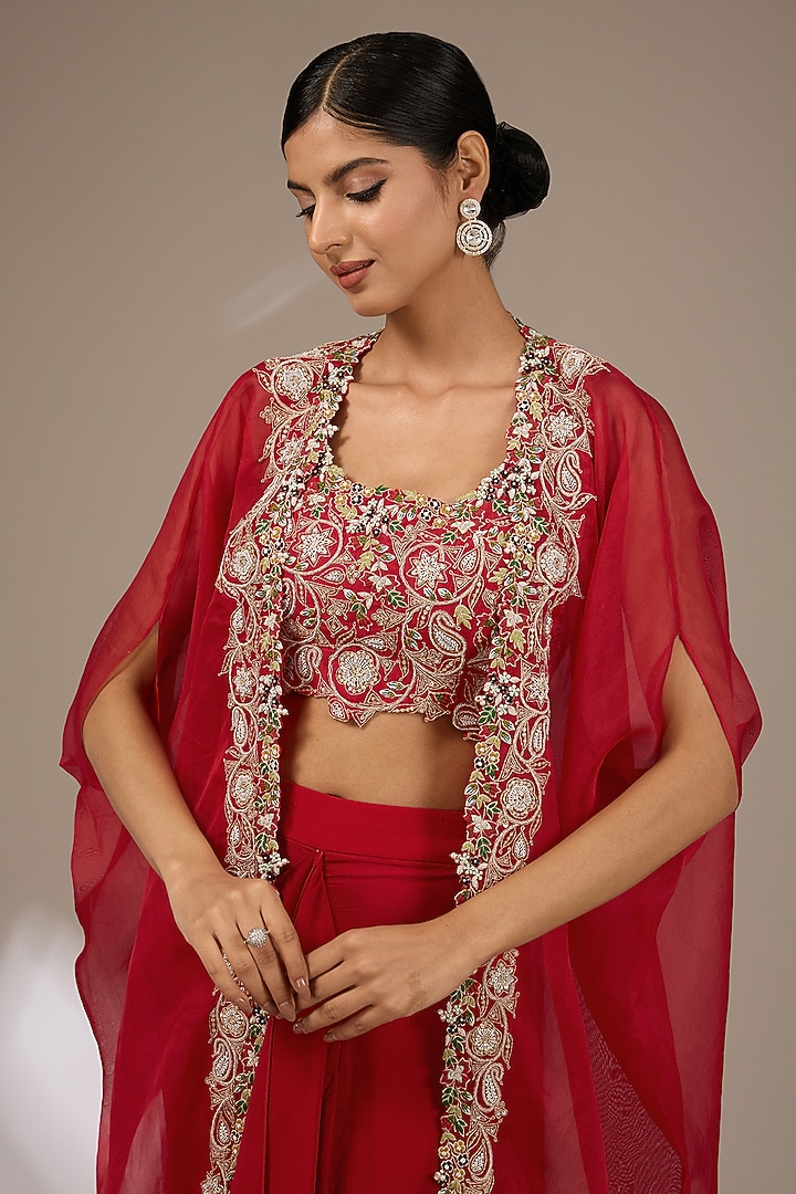 Red Organza Dori Work Cape Set by Prisho at Pernia's Pop Up Shop