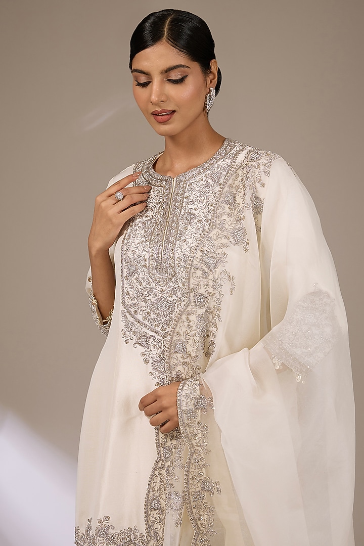 Ivory Silk Maal Work Kurta Set by Prisho at Pernia's Pop Up Shop