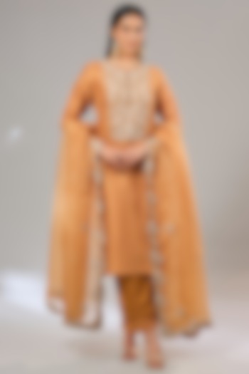 Rust Silk Dori & Resham Work Kurta Set by Prisho at Pernia's Pop Up Shop