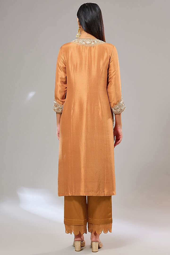 Rust Silk Dori & Resham Work Kurta Set by Prisho at Pernia's Pop Up Shop