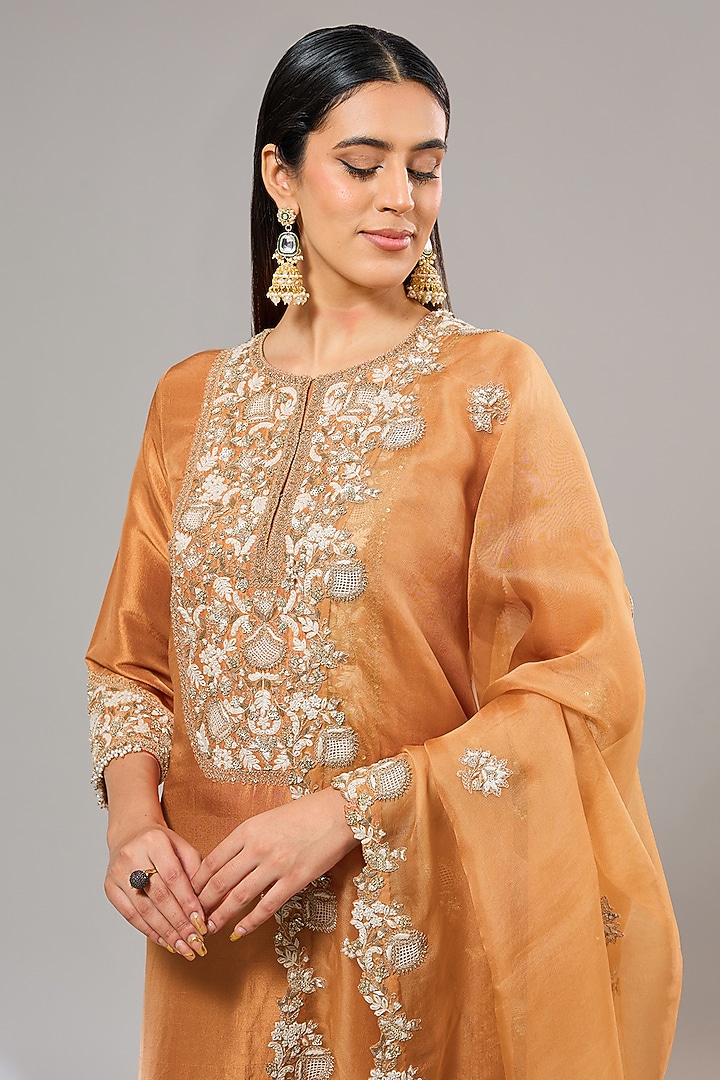 Rust Silk Dori & Resham Work Kurta Set by Prisho at Pernia's Pop Up Shop