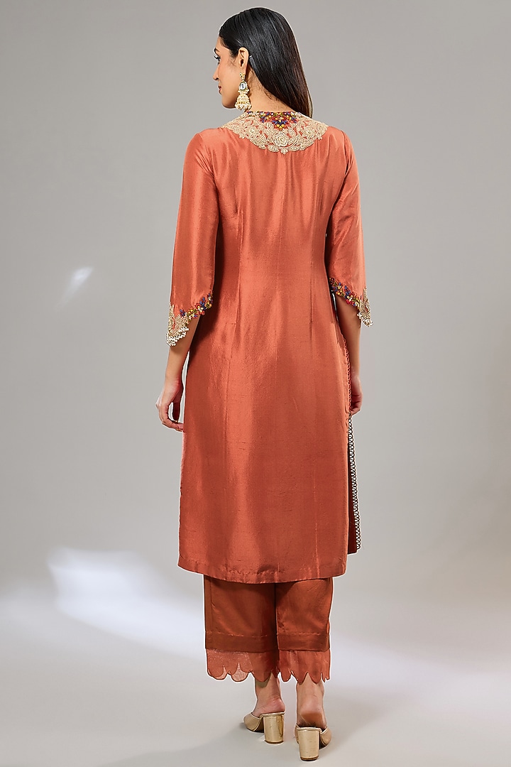Deep Orange Silk Dori Work Kurta Set by Prisho at Pernia's Pop Up Shop