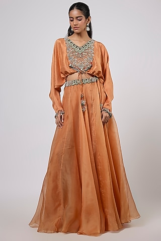 Rust Organza Skirt Set by Prisho