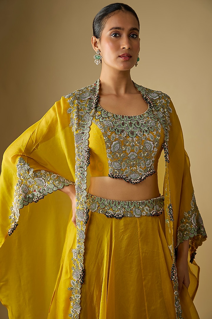 Mustard Organza Skirt Set by Prisho at Pernia's Pop Up Shop