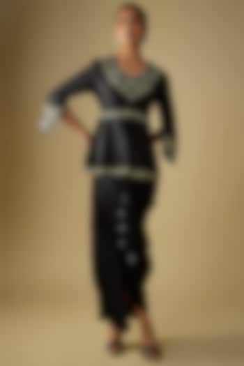 Black Modal Satin Skirt Set by Prisho at Pernia's Pop Up Shop