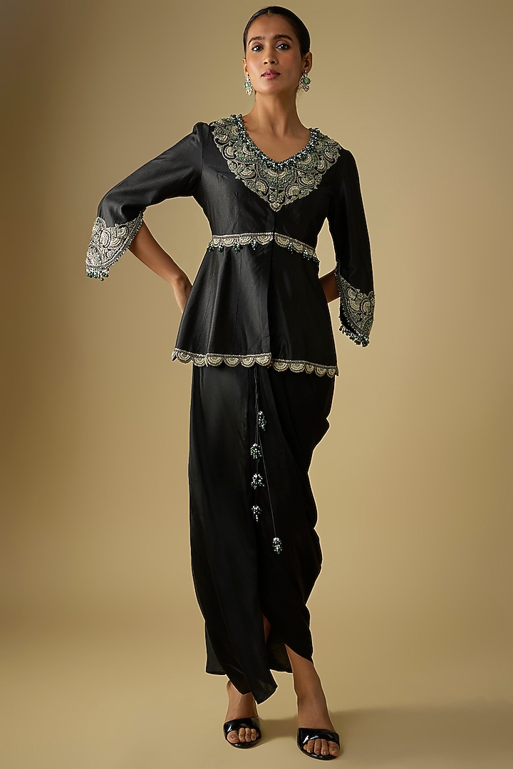 Black Modal Satin Skirt Set by Prisho at Pernia's Pop Up Shop