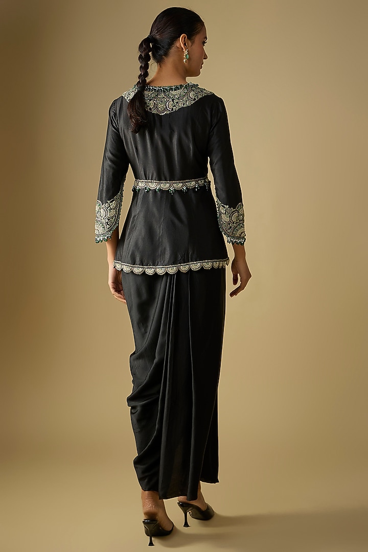 Black Modal Satin Skirt Set by Prisho at Pernia's Pop Up Shop
