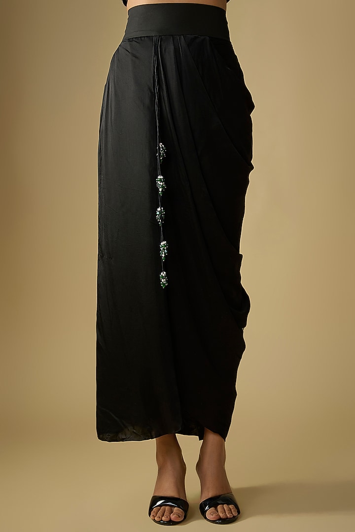 Black Modal Satin Skirt Set by Prisho at Pernia's Pop Up Shop