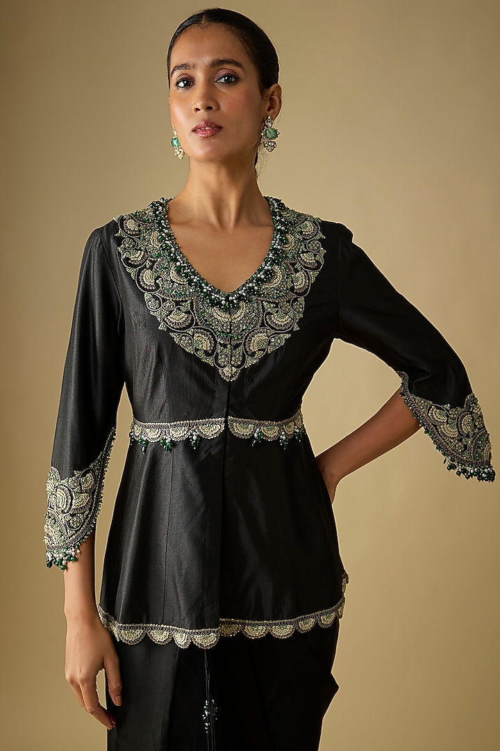 Black Modal Satin Skirt Set by Prisho at Pernia's Pop Up Shop