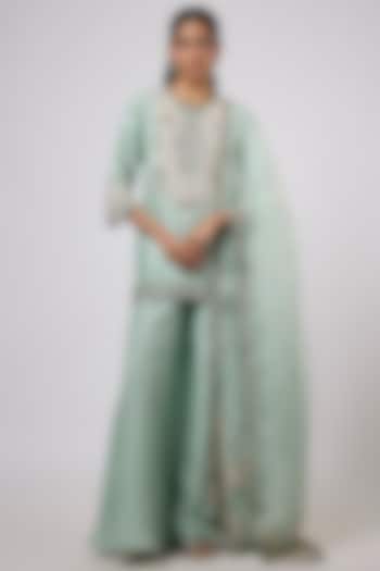 Aqua Silk Wedding Sharara Set by Prisho at Pernia's Pop Up Shop