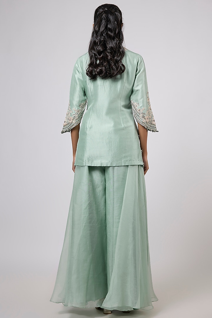 Aqua Silk Wedding Sharara Set by Prisho at Pernia's Pop Up Shop