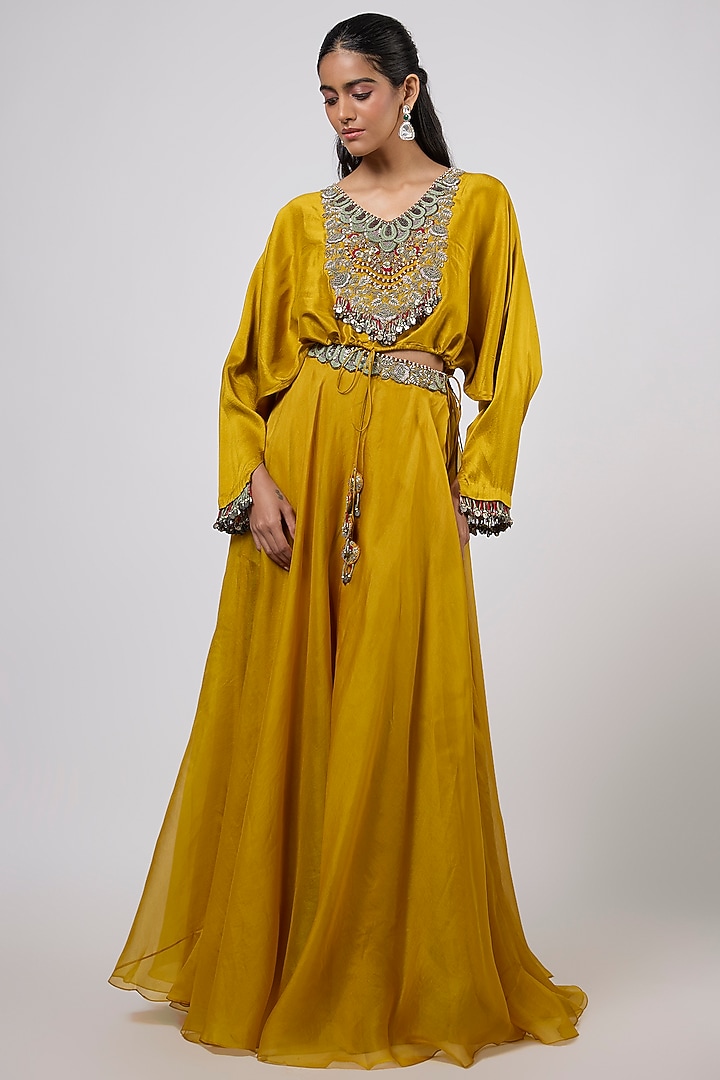 Mustard Organza Skirt Set by Prisho at Pernia's Pop Up Shop