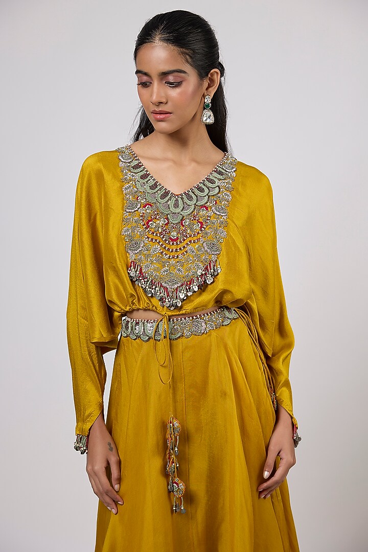 Mustard Organza Skirt Set by Prisho at Pernia's Pop Up Shop