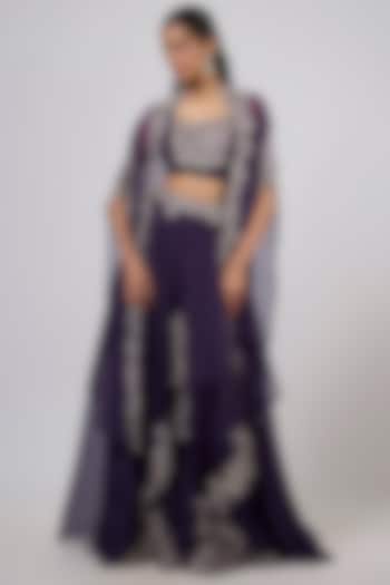 Dark Purple Organza Kalidar Skirt Set by Prisho at Pernia's Pop Up Shop