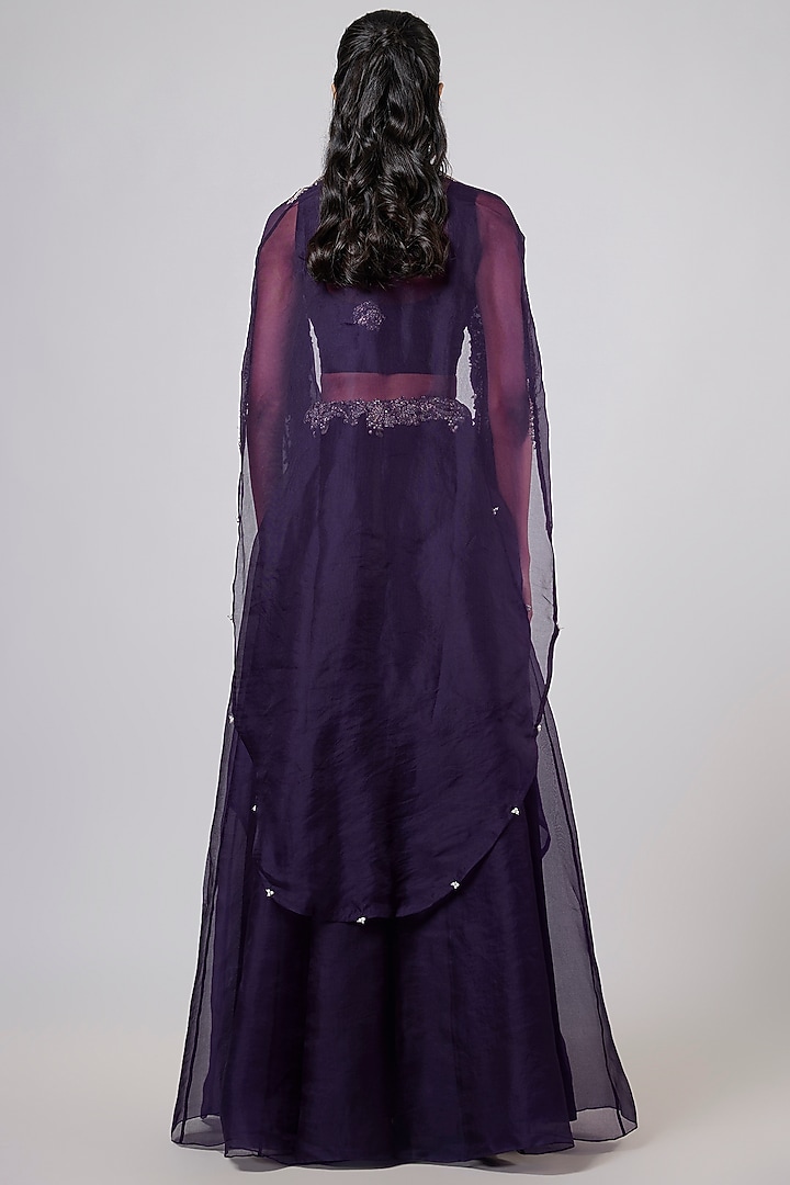 Dark Purple Organza Kalidar Skirt Set by Prisho at Pernia's Pop Up Shop