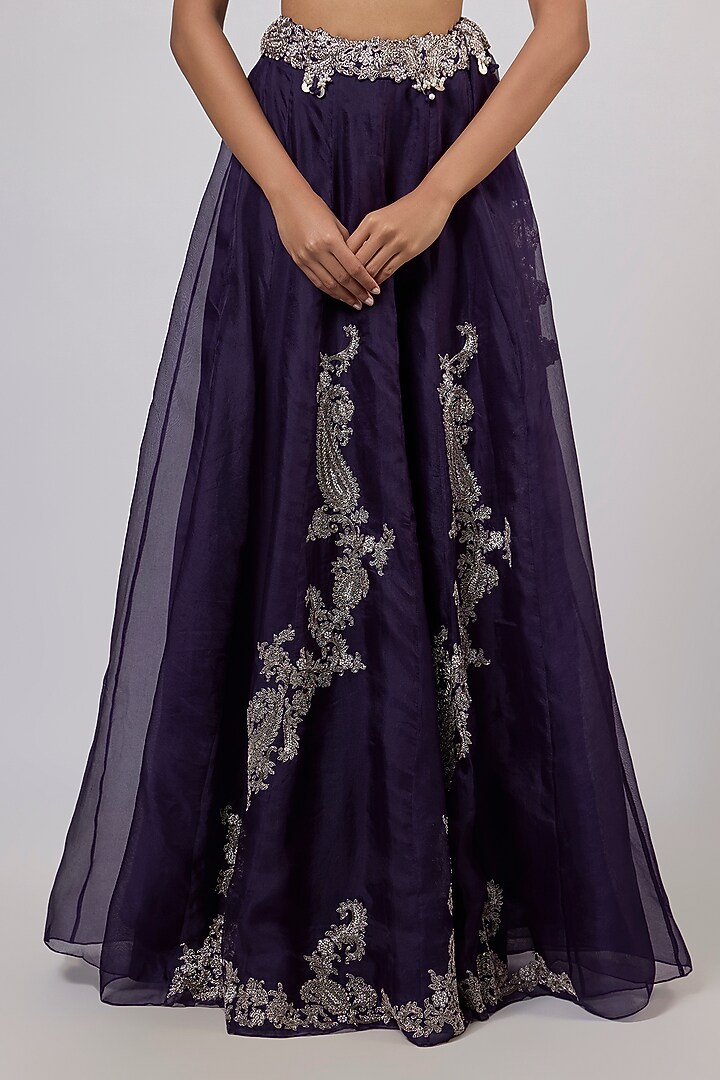 Dark Purple Organza Kalidar Skirt Set by Prisho at Pernia's Pop Up Shop