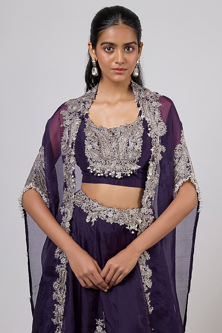 Dark Purple Organza Kalidar Skirt Set by Prisho at Pernia's Pop Up Shop