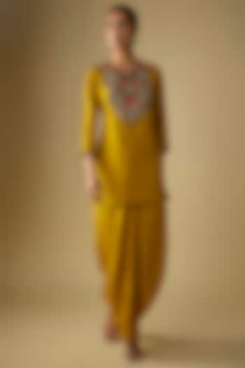 Mustard Crushed Silk Dhoti Set by Prisho at Pernia's Pop Up Shop