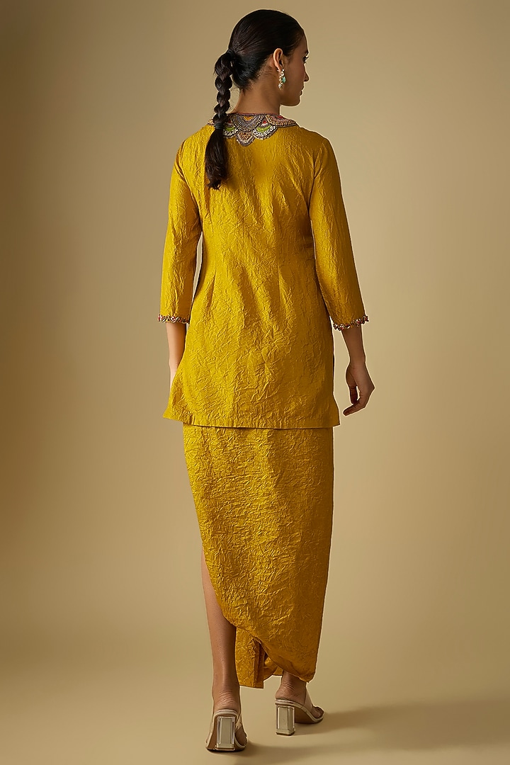 Mustard Crushed Silk Dhoti Set by Prisho at Pernia's Pop Up Shop