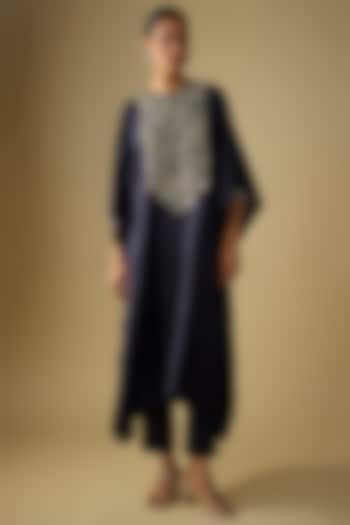 Royal Blue Silk Dori Work Kaftan Set by Prisho at Pernia's Pop Up Shop