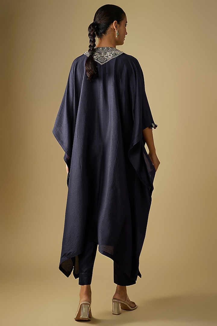 Royal Blue Silk Dori Work Kaftan Set by Prisho at Pernia's Pop Up Shop