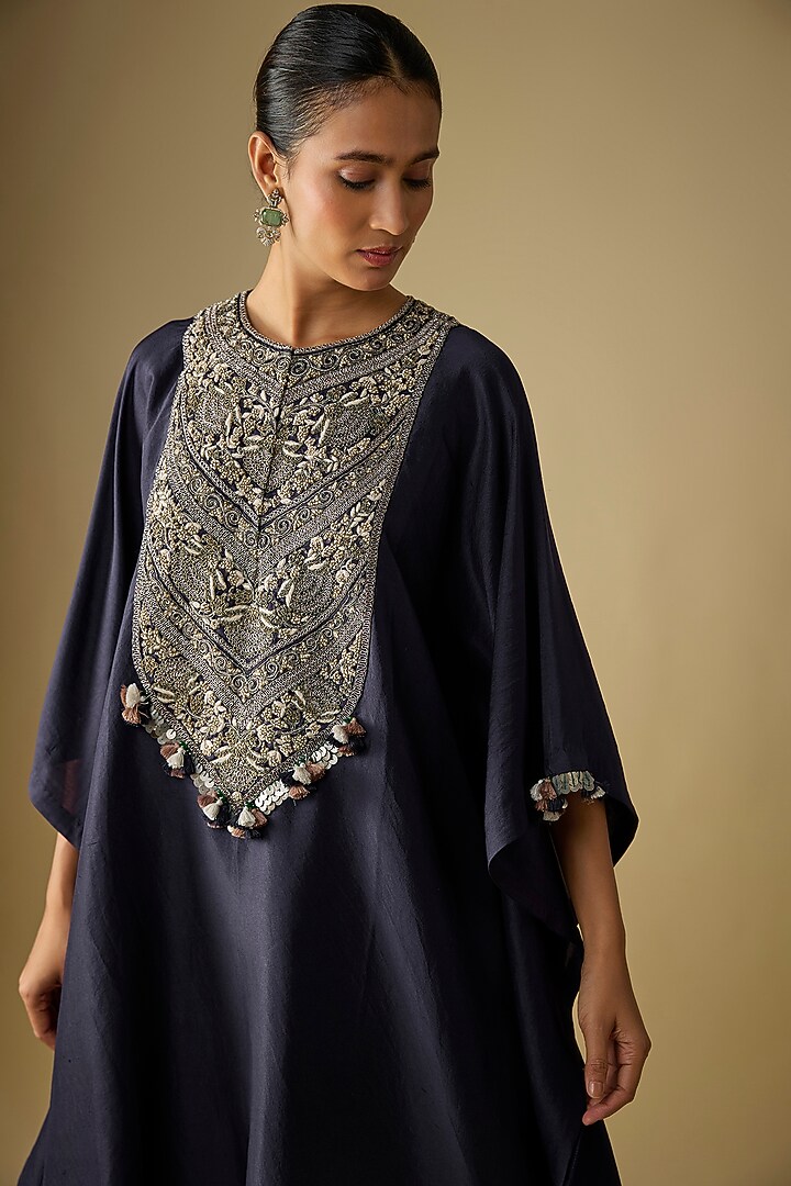 Royal Blue Silk Dori Work Kaftan Set by Prisho at Pernia's Pop Up Shop