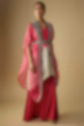 Deep Coral Organza Thread Work Cape Set by Prisho at Pernia's Pop Up Shop