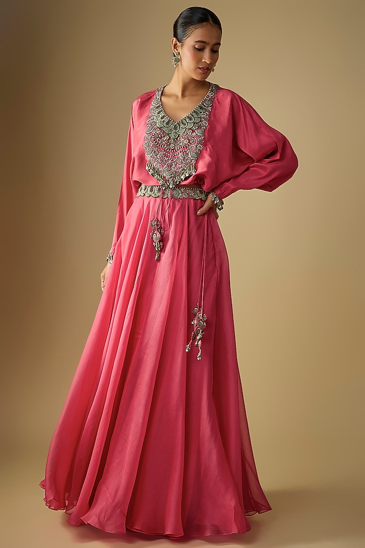 Deep Coral Organza Skirt Set by Prisho at Pernia's Pop Up Shop