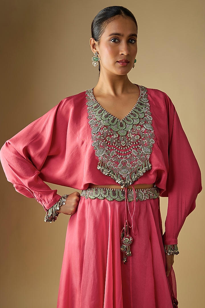 Deep Coral Organza Skirt Set by Prisho at Pernia's Pop Up Shop