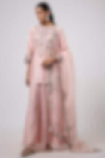 Flamingo Colored Silk Wedding Sharara Set by Prisho at Pernia's Pop Up Shop