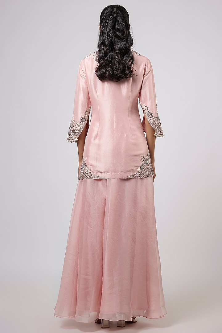 Flamingo Colored Silk Wedding Sharara Set by Prisho at Pernia's Pop Up Shop