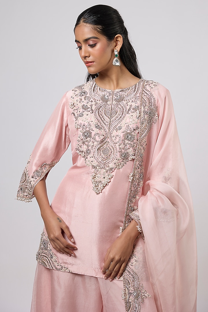 Flamingo Colored Silk Wedding Sharara Set by Prisho at Pernia's Pop Up Shop