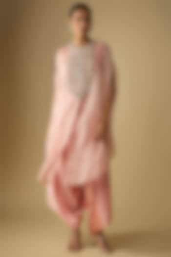 Flamingo Colored Tissue Resham Work Kaftan Set by Prisho at Pernia's Pop Up Shop
