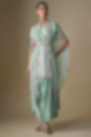 Aqua Organza Resham Work Cape Set by Prisho at Pernia's Pop Up Shop