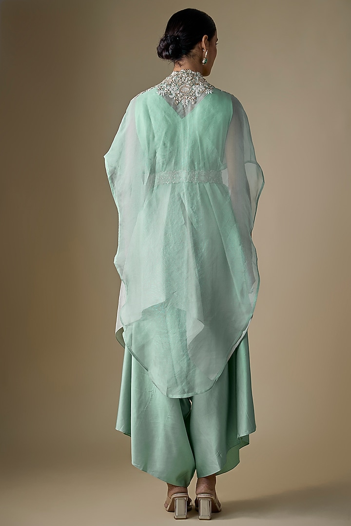 Aqua Organza Resham Work Cape Set by Prisho at Pernia's Pop Up Shop