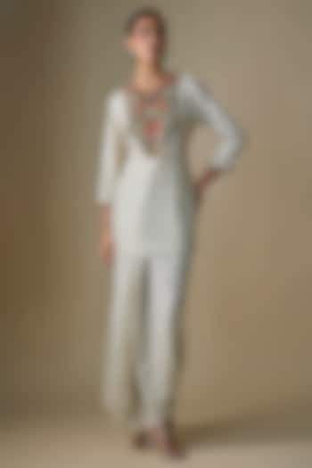 Aqua Crushed Silk Dhoti Set by Prisho at Pernia's Pop Up Shop