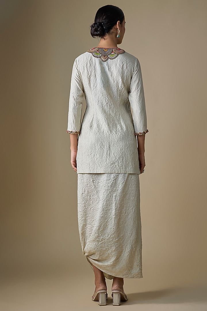 Aqua Crushed Silk Dhoti Set by Prisho at Pernia's Pop Up Shop