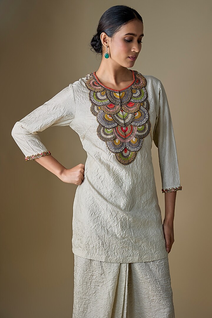 Aqua Crushed Silk Dhoti Set by Prisho at Pernia's Pop Up Shop