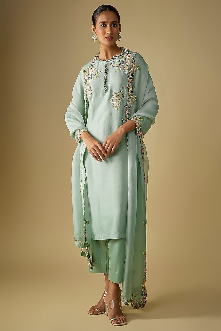 Aqua Silk Dori Work Kurta Set by Prisho at Pernia's Pop Up Shop