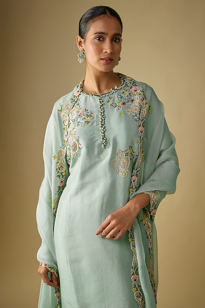 Aqua Silk Dori Work Kurta Set by Prisho at Pernia's Pop Up Shop
