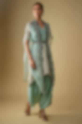 Aqua Organza Thread Work Cape Set by Prisho at Pernia's Pop Up Shop