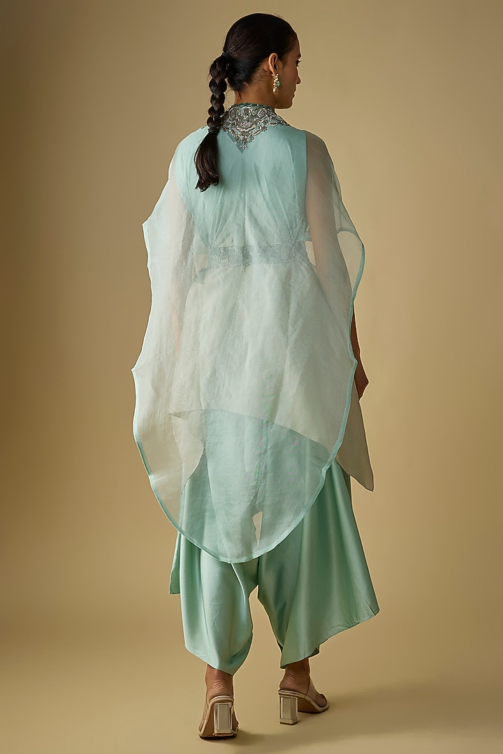Aqua Organza Thread Work Cape Set by Prisho at Pernia's Pop Up Shop