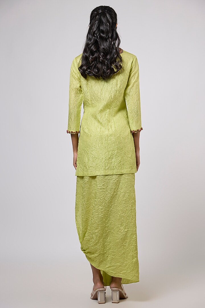 Lime Green Crushed Silk Dhoti Set by Prisho at Pernia's Pop Up Shop