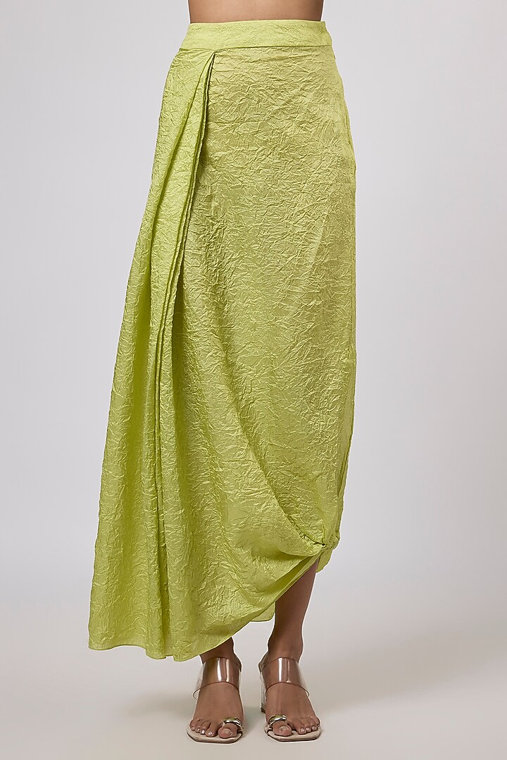 Lime Green Crushed Silk Dhoti Set by Prisho at Pernia's Pop Up Shop