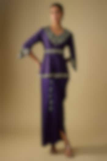 Dark Purple Modal Satin Skirt Set by Prisho at Pernia's Pop Up Shop