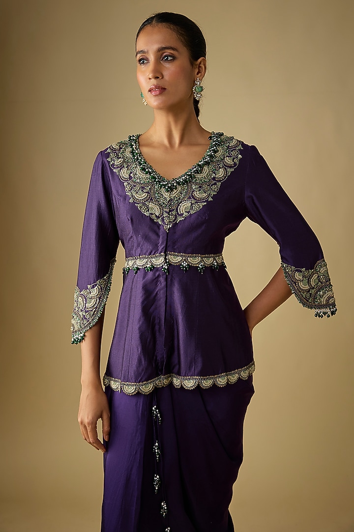 Dark Purple Modal Satin Skirt Set by Prisho at Pernia's Pop Up Shop