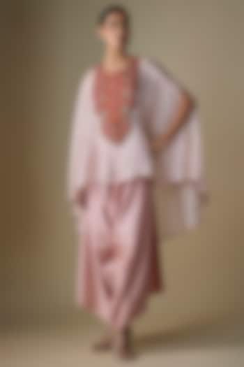 Peach Tissue Thread Work Kaftan Set by Prisho at Pernia's Pop Up Shop